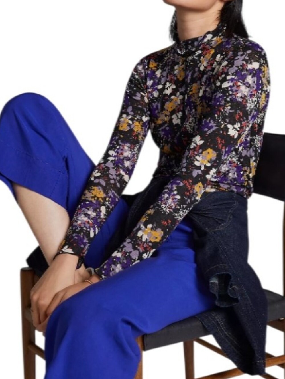 Anthropologie Daily Practice Sheer Floral Turtleneck Stretchy Top